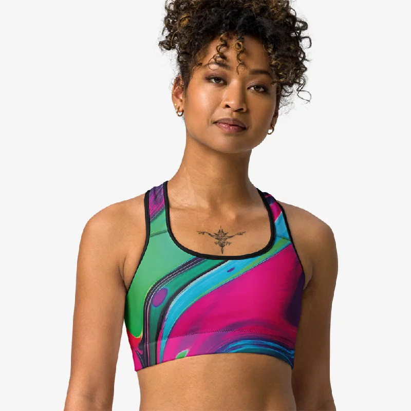 Women's Evening Apparel Printed Sports Bra "Funky Lava" Green/Magenta