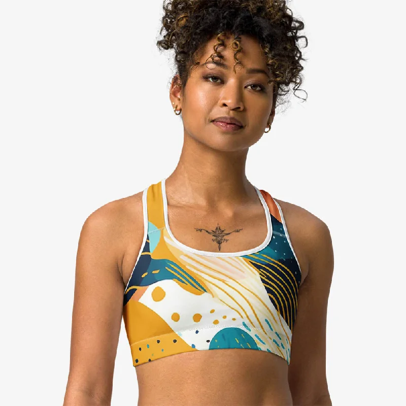 Women's Workout Garments Printed Sports Bra "Seascape" Turquoise/Blue/Yellow