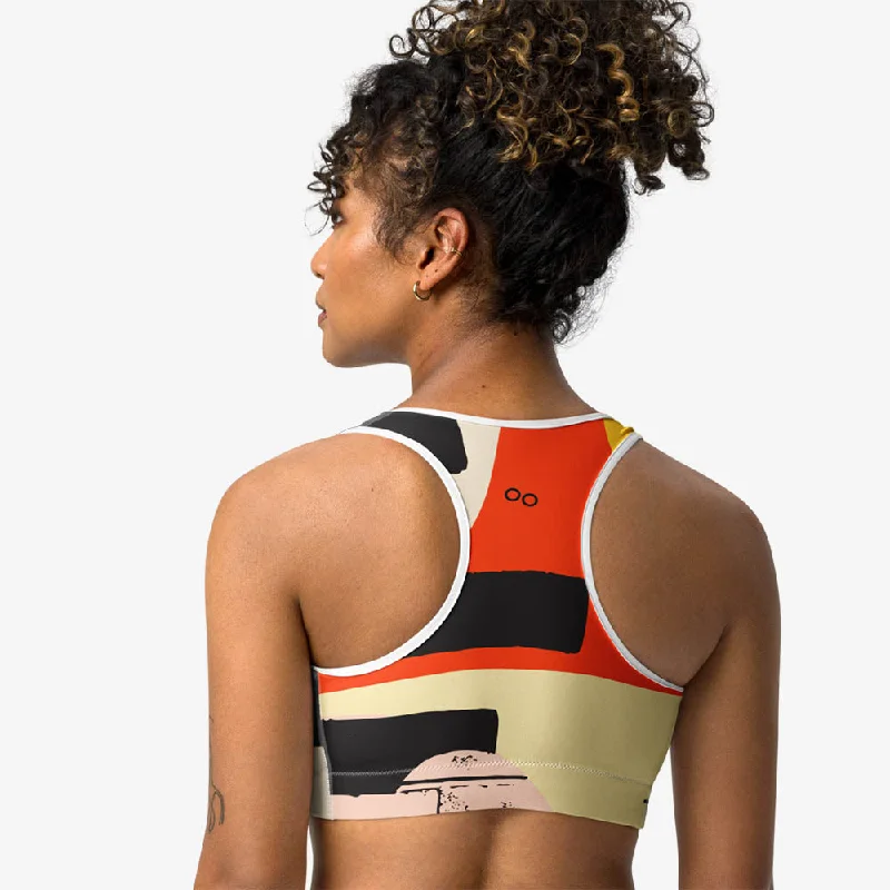 Affordable Luxury Women's Garments Printed Sports Bra "Stripe Art" Black/Red/Yellow