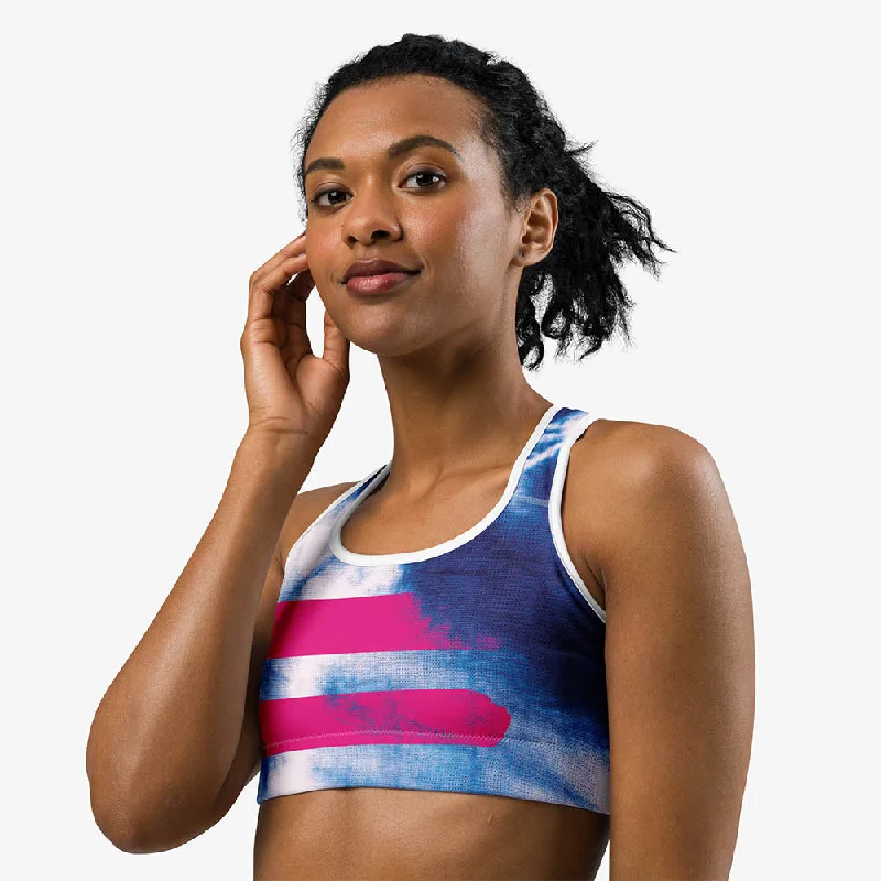 Stylish Women's Apparel Printed Sports Bra "Tie Dye Stripe" Blue/Magenta