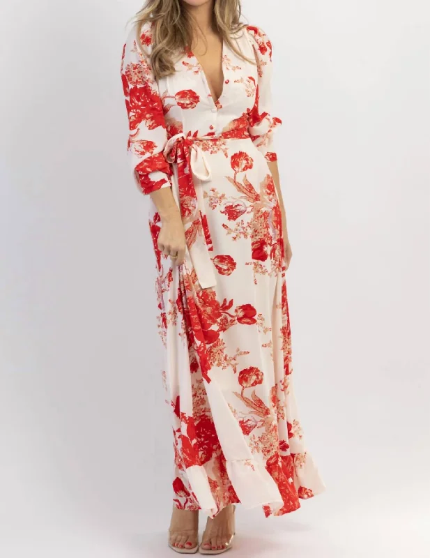 Women's Travel Attire Ritzy Floral Maxi Dress In Red