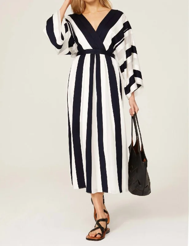 Women's Clothes For Special Occasions Striped Jacquard Kimono Midi Dress In Blue