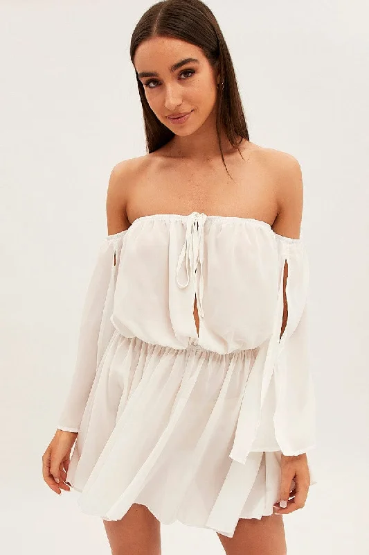 Comfortable Lounge Clothing White Off Shoulder Skater Dress