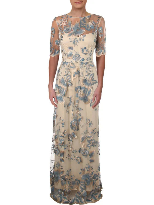 Stylish Women's Clothing Womens Mesh Embroidered Formal Dress