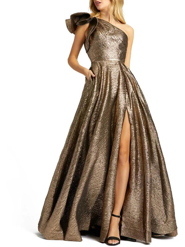 Modern Women's Attire Womens Metallic One Shoulder Evening Dress