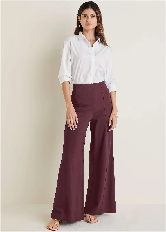 Women's Evening Apparel Smoothing Ponte Wide-Leg Pants - Wine