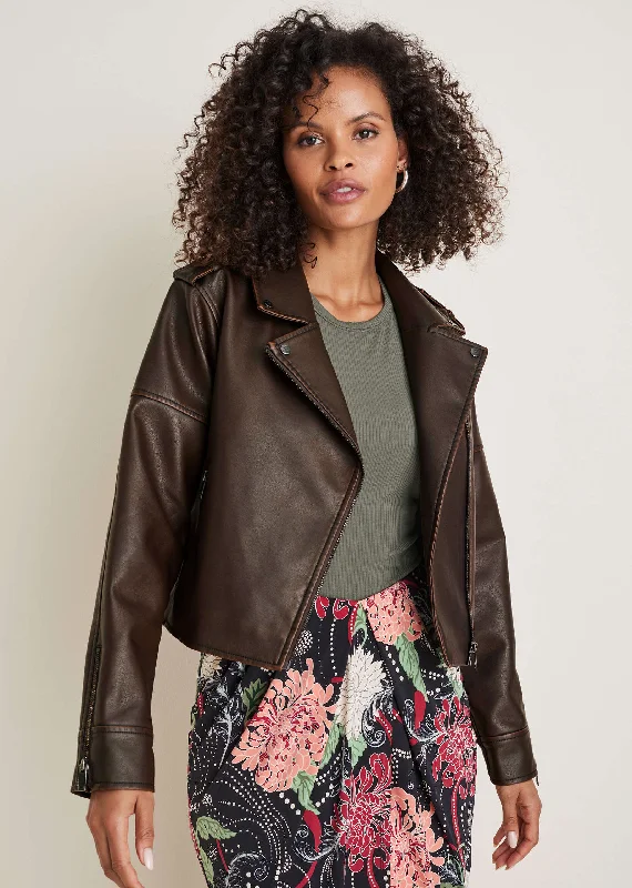 Women's Travel Garments Distressed Leather Jacket - Distressed Brown