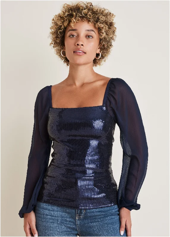 Charming Women's Clothes For Special Events Opulent Sequin Blouse - Navy