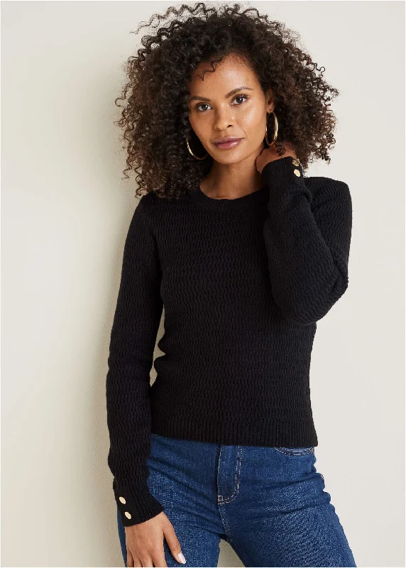 Women's Cozy Outfit For Lounging Open Stitch Sweater - Black