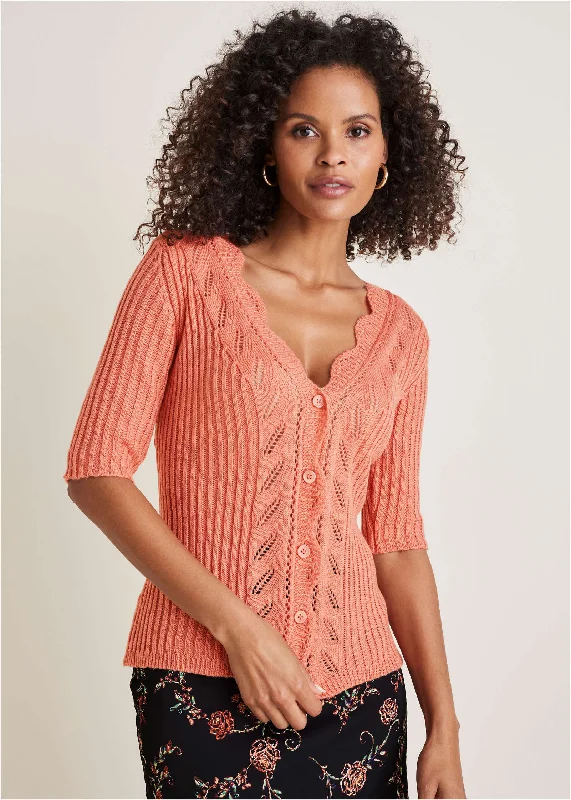 Women's Trendy Outfit Crochet Cardigan - Burnt Coral
