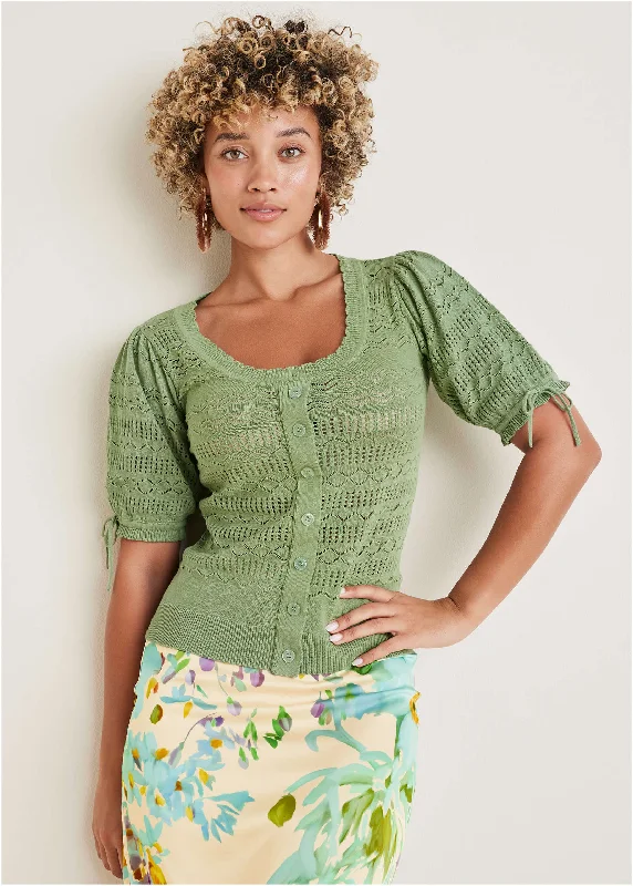 Vintage Clothing For Women Pointelle Sweater - Basil