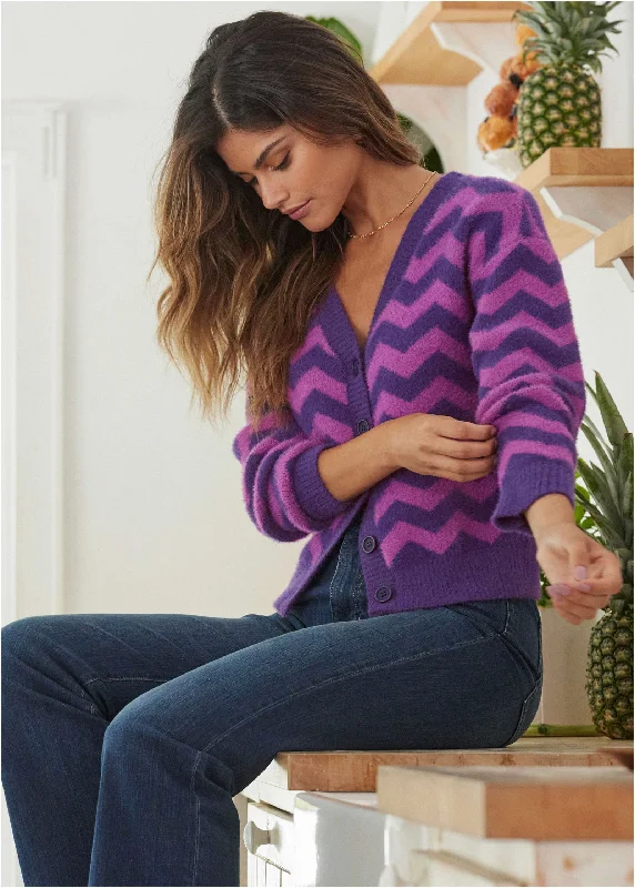 Women's Professional Garments Printed Eyelash Cardigan - Violet Indigo