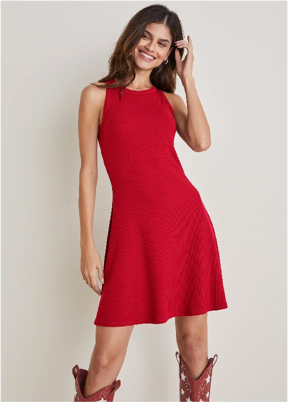 Women's Luxury Attire Flexrib Fit And Flare Dress - Red