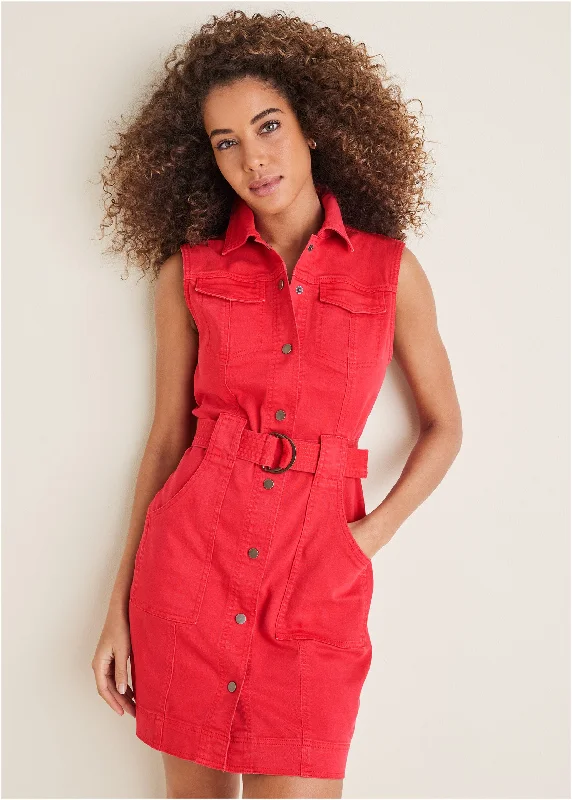 Women's Seasonal Attire Colored Twill Utility Dress - Scarlet