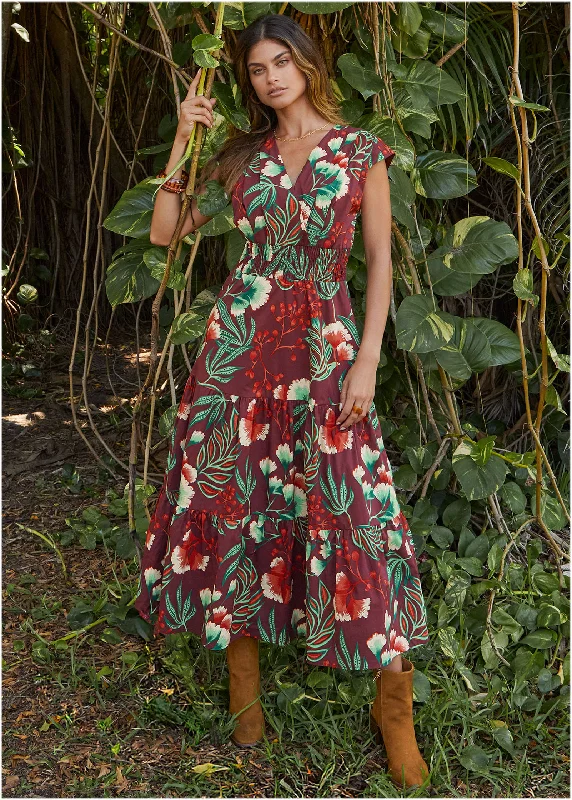 Women's Clothing Apparel Sets Smocked Waist Maxi Dress - Lake Botanical
