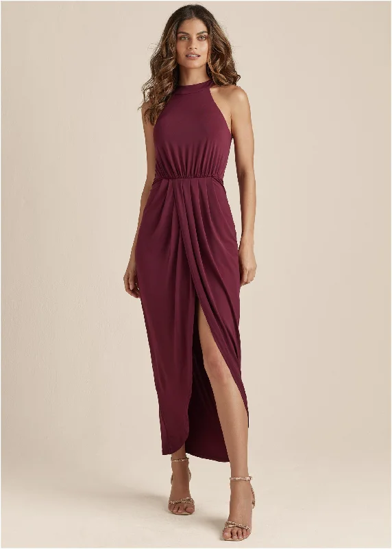 Stylish Women's Outerwear Apparel Drape Maxi Dress - Wine