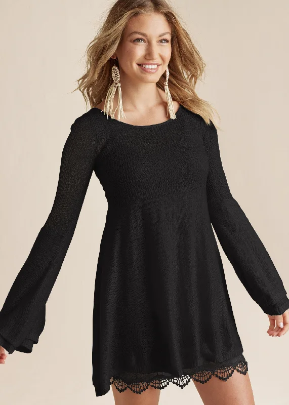 Women's Outdoor Attire Boho Sweater Dress - Black