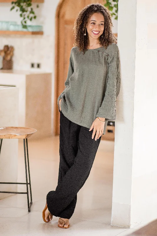 Women's Evening Garments Cool Comfort  in Black Handcrafted Double Gauze Cotton Pants