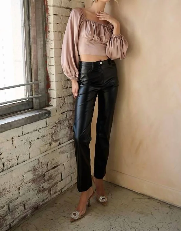 Women's High-Fashion Attire Faux Leather Pants In Black