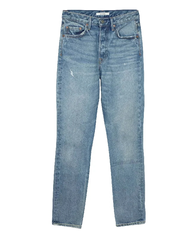 Women's Active Outfit For Fitness GRLFRND High-Rise Straight Leg Jeans in Blue Cotton
