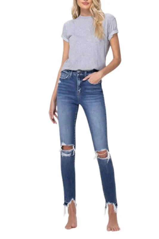 Women's Clothing Outfit Set High Rise Ankle Skinny Jeans In Denim Blue