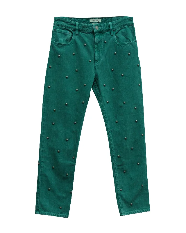 Women's Weekend Outfit Isabel Marant Etoile Pearl Studded Jeans in Green Cotton