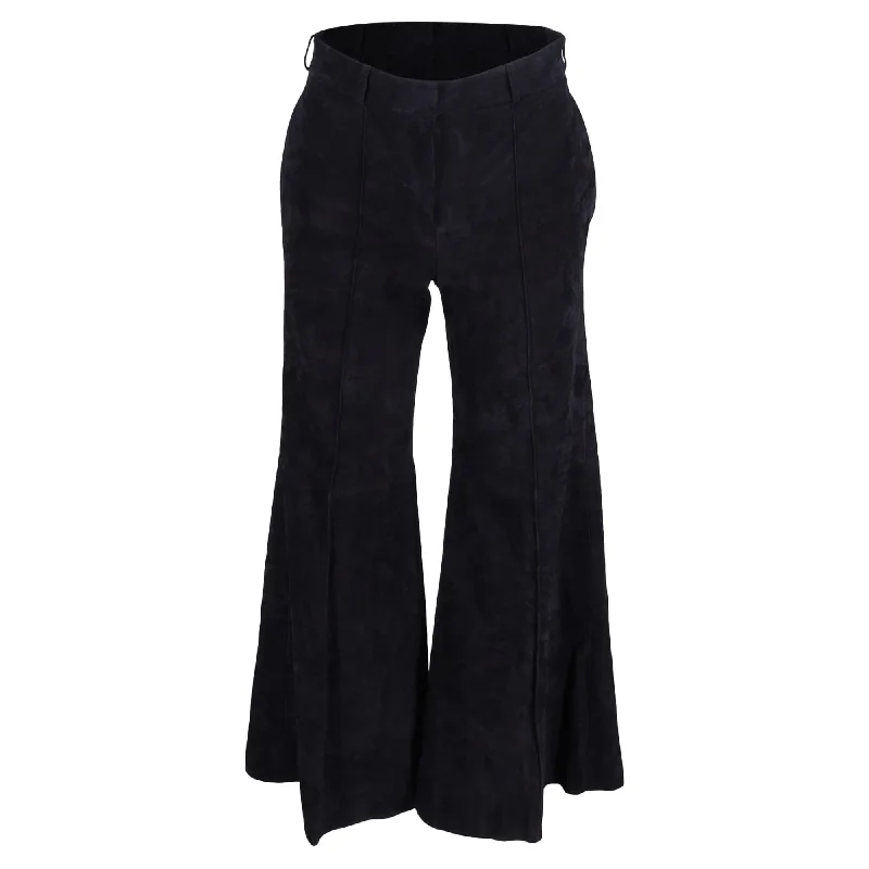Women's Trendy Outfit Khaite High-Waisted Bell Pants in Black Suede