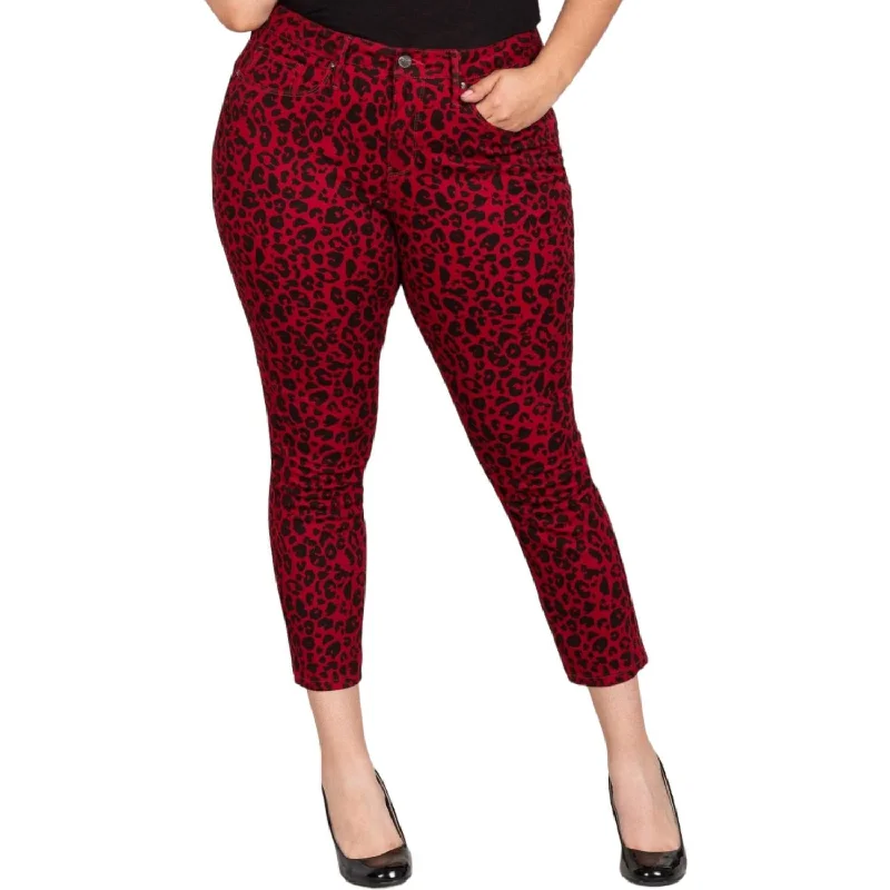 Women's Functional Outfit For Outdoor Activities Leopard Print Jeans In Red