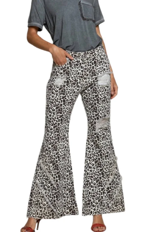 Women's Casual Attire Leopard Print Pants In Vintage Ivory