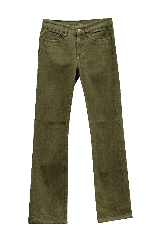 Women's Relaxed Outfit Loro Piana Straight Leg Pants in Green Cotton