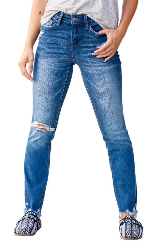 Women's Athletic Outfit Mid Rise Ankle Flare Jeans In Dark Blue