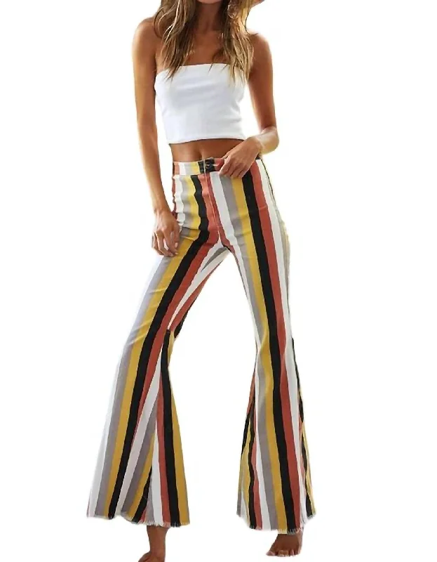 Women's Holiday Attire Multicolor Stripe Bell Bottom Pants In Red Multi