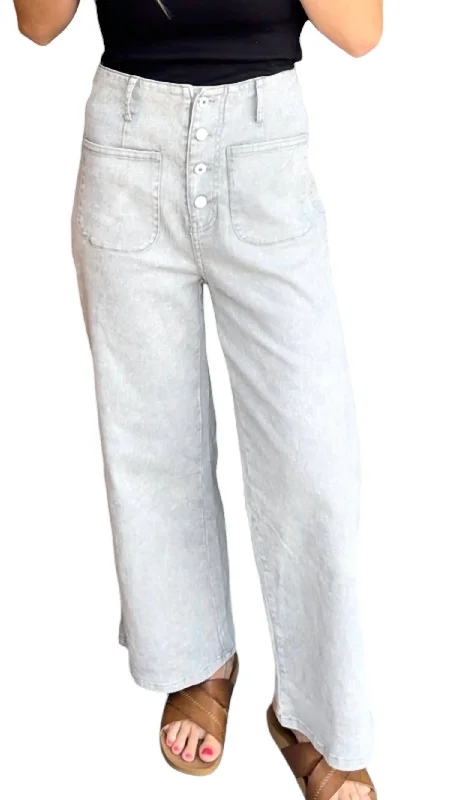 Women's Work Outfit For The Office Wide Leg Denim Crops In Cool Grey