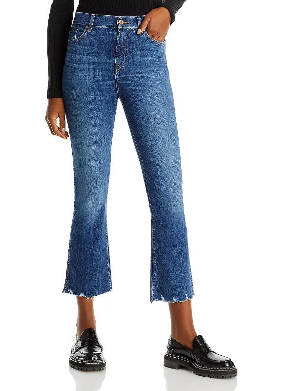 Timeless Women's Garments Womens High-Waist Frayed Hem Cropped Jeans