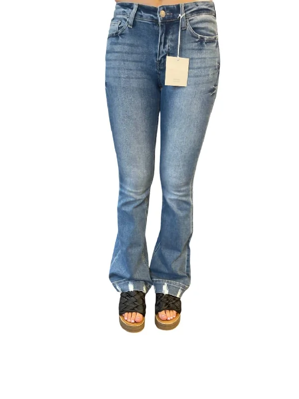 Charming Women's Outfit For Special Occasions Women's Mid Rise Flare With Trouser Hem In Medium Wash