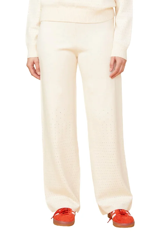 Women's Clothing Apparel Open Knit Flare Pants In Ivory