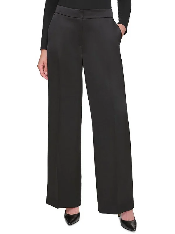 Women's Casual Attire Petites Womens Satin Palazzo Wide Leg Pants