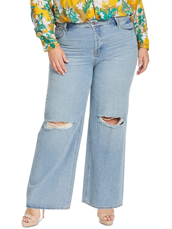 Women's Vacation Outfit Set Plus Womens Destroyed Denim Wide Leg Jeans