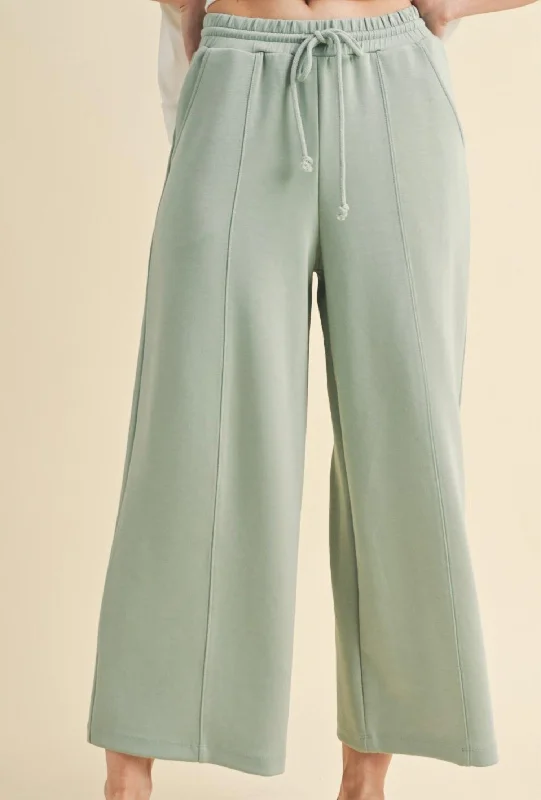 Women's Vintage-Inspired Clothing Scuba Drawstring Wide Leg Pants In Sage