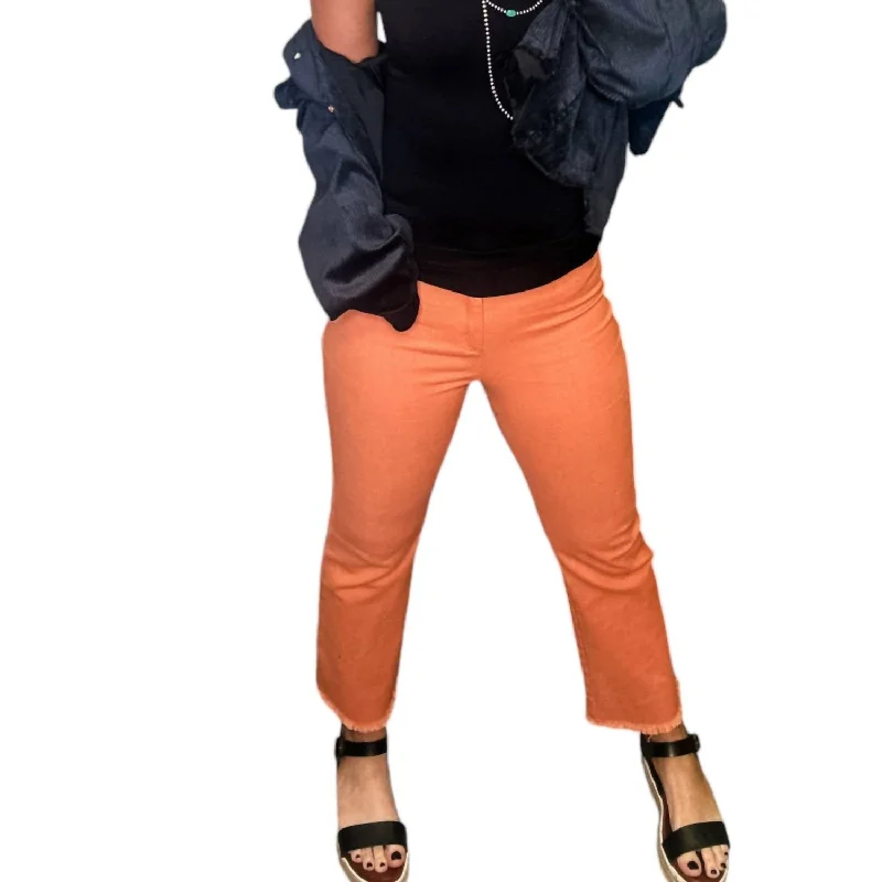 Women's Work Outfit Stretchy Pants Cropped Flares In Orange Jeans