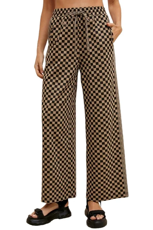 Women's Party Outfit Talia Checkered Wide Leg Pants In Brown/black