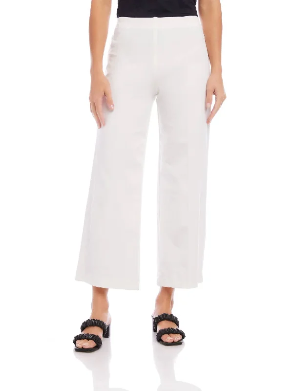 Women's Holiday Apparel Wide-Leg Crop Pants In Off White