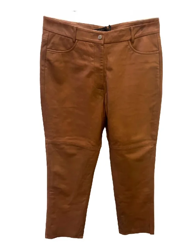 Women's Active Clothing Women's Lamb Leather Straight Leg Pant In Cognac